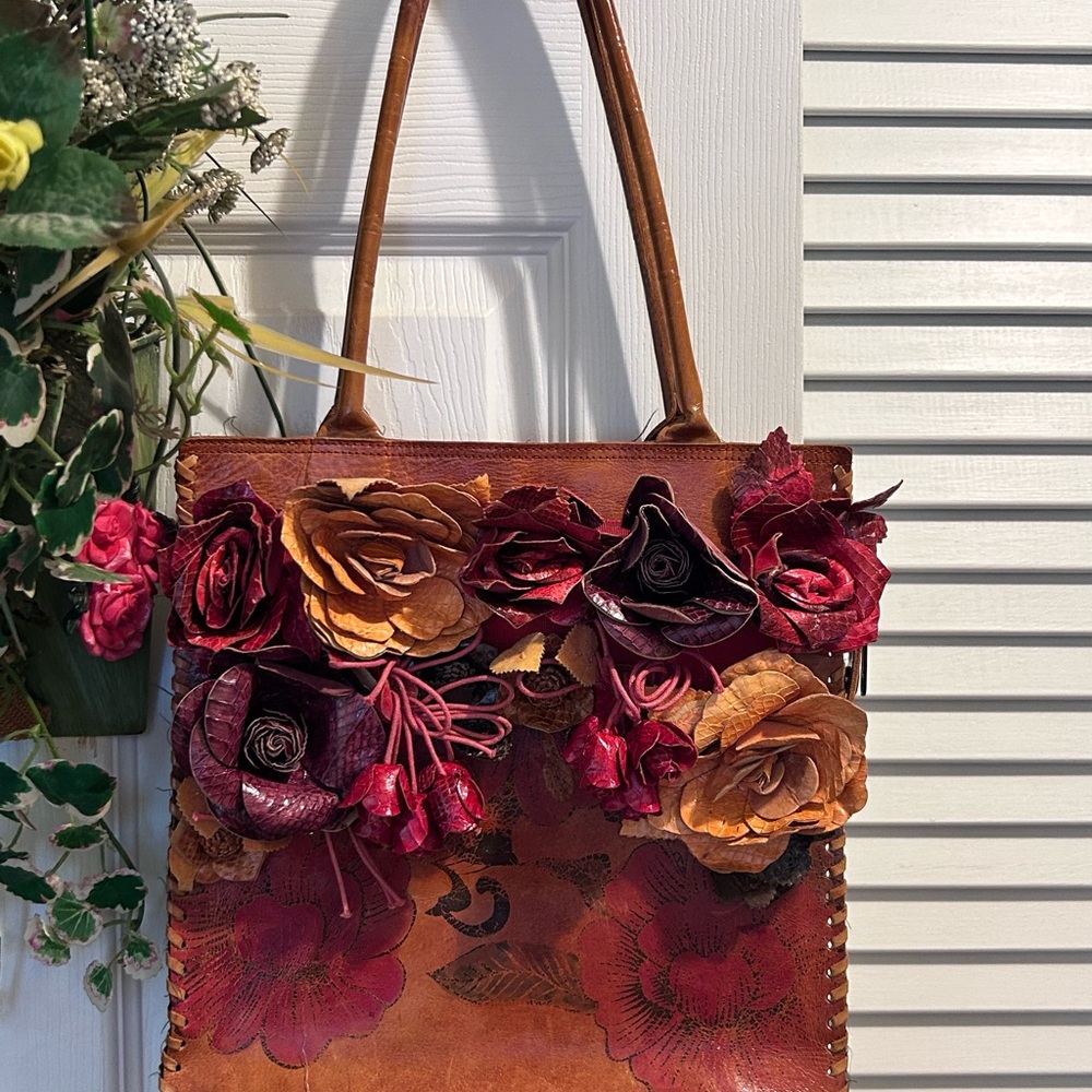 Floral Leather Tote Bag